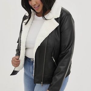 FAUX LEATHER SHERPA LINE MOTO JACKET